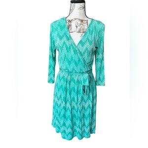 Pixley from Stitch Fix Aqua Chevron Wrap Dress size small